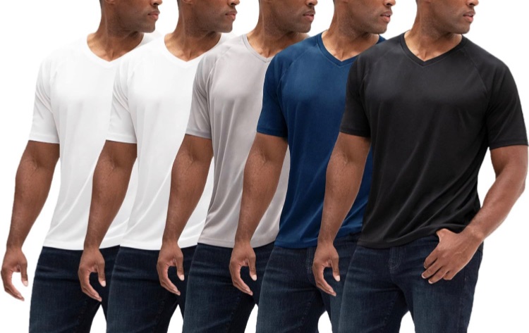 Photo 1 of DEVOPS 2 or 5 Pack Men's UPF 50+ Sun Protection Moisture Wicking Dry-Fit Short Sleeve Workout V-Neck Shirts