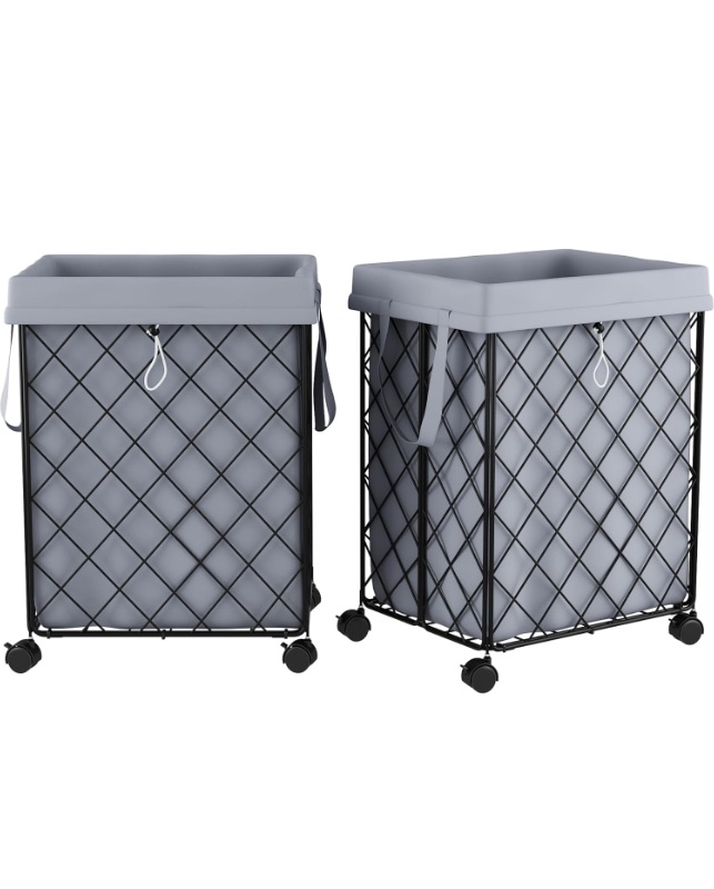 Photo 1 of 2 Pack Boho Laundry Hamper on Wheels-92L Basket Large Laundry Collapsible With Removable Liner,Rolling Metal Wire Basket-Sturdy Laundry Bag for Dirty Clothes Organization Closet Bathroom Living Room