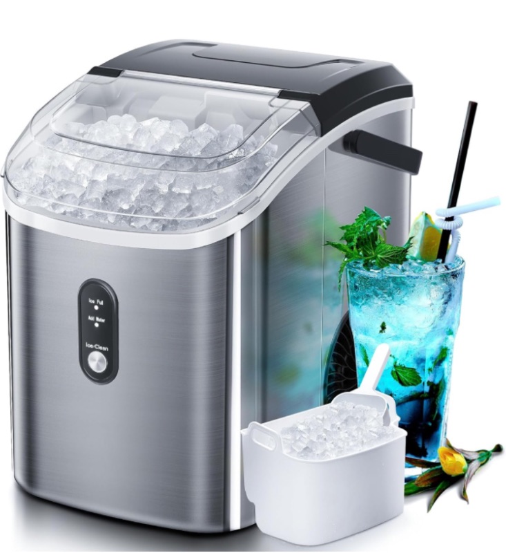 Photo 1 of ***NON FUNCTIONAL*** 
Nugget Countertop Ice Maker with Soft Chewable Ice, 34Lbs/24H, Pebble Portable Ice Machine with Ice Scoop, Self-Cleaning, One-Click Operation, for Kitchen,Office Stainless Steel Silver