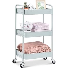 Photo 1 of ( MISSING ONE WHEEL) TOOLF 3-Tier Rolling Cart, Metal Utility Cart with Lockable Wheels, Storage Craft Art Cart Trolley Organizer Serving Cart Easy Assembly for Office, Bathroom, Kitchen, Kids' Room, Classroom (Green)
