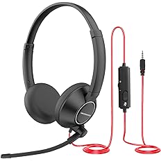 Photo 1 of HROEENOI Noise Cancelling Headset with Microphone for PC & Laptop - 3.5mm Jack, Wired Headphones for Work, Zoom, Teams Meetings, Call Center, Online Teaching - Comfortable for Long Wear
