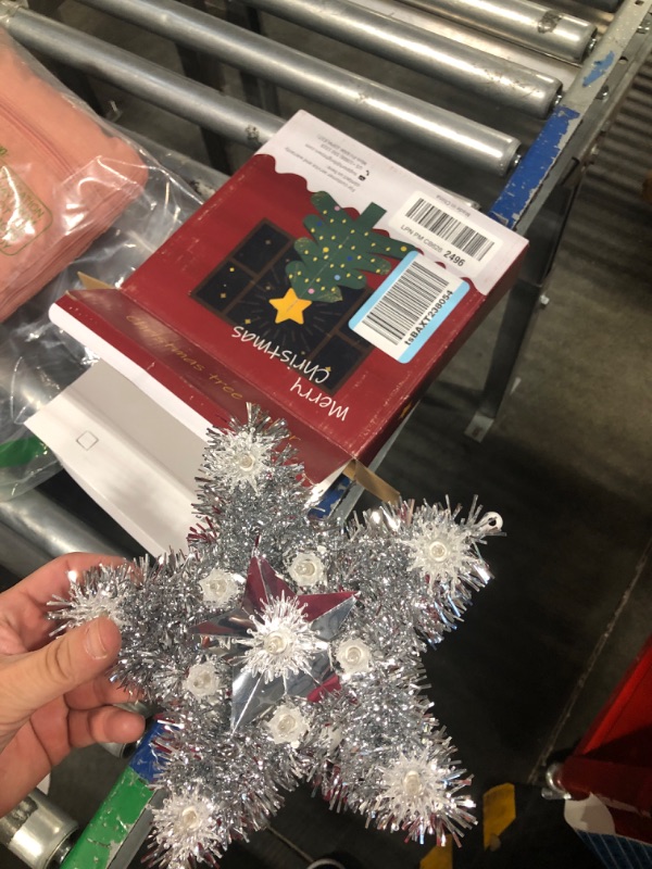 Photo 1 of 9" Lighted Silver Star Christmas Tree Topper - Multicolor Lights
