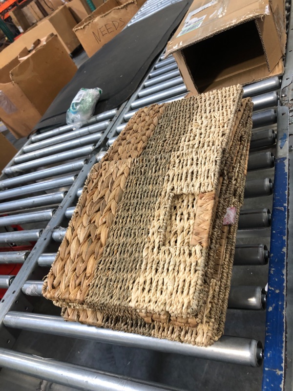 Photo 1 of 3 Pcs Rectangular Wicker Basket,Water Hyacinth And Seagrass Storage Basket With Built-in Handles,Wicker Storage Basket(Size:Small size)