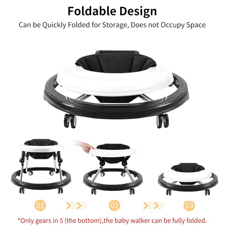 Photo 1 of Baby Walker, Foldable 9-Gear Height Adjustable Baby Walker with Wheels, Infant Toddler Walker with Foot Pads, Anti-Fall Baby Walkers and Activity Center Bouncer Combo for Boys and Girls 6-24 Months
