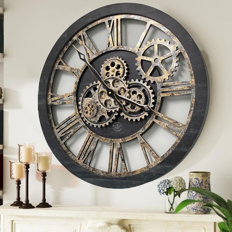 Photo 1 of The Gears Clock The Original Real Moving Gear Wall Clock Vintage Industrial Oversized Rustic Farmhouse (24 inch (60cm), Vintage Black Wood and Bronze)
