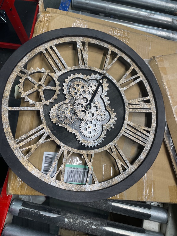 Photo 2 of The Gears Clock The Original Real Moving Gear Wall Clock Vintage Industrial Oversized Rustic Farmhouse (24 inch (60cm), Vintage Black Wood and Bronze)
