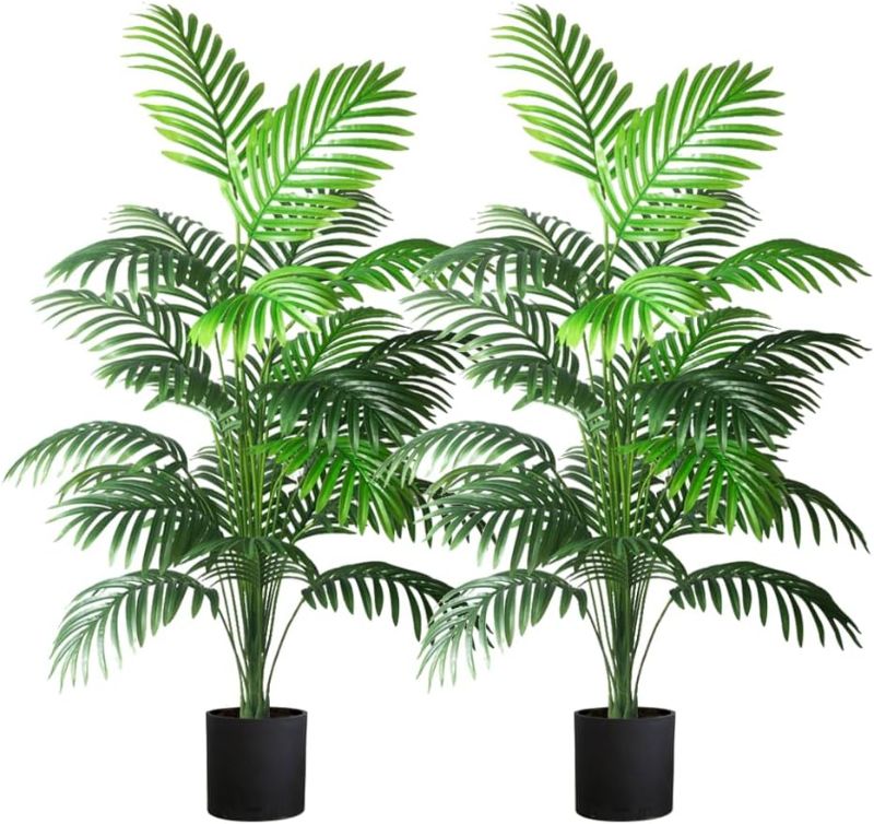 Photo 1 of 4ft 2pcs Large Artificial Plants Fake Palm Tree Tropical Palm Leaves Faux Palm Plants Tall Tree Indoor Real Touch Plastic Monstera Leaves for Home Garden Outdoor Office Decor (4ft/125cm-2pcs)
