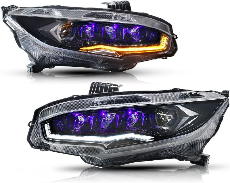 Photo 1 of Headlights Assembly for 10th Gen Honda Civic 2016-2021, Lens rotating LED Head Lamp with Sequential Turn Signal for Civic Sedan/Hatchback, Headlight for EX/LX/Sport/Touring/Si/Type R, Pair 
