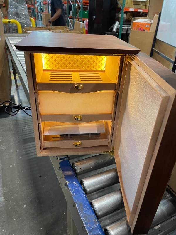 Photo 1 of LED Cigar Humidor Cabinet, Peruvian Spanish Cedar, Precision Hygrometer, Elegant and Gorgeous Design - Exceptional Gift for Fathers, Husbands, Gentlemen Friends, and Cigar Enthusiasts Medium Cigar Humidor Cabinet Exquisite Walnut