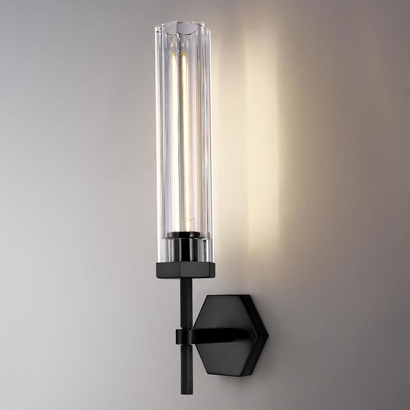 Photo 1 of 18.5" Modern Crystal Wall Sconce, Black Bathroom Sconces with Hexagonal Thicken Crystal Shade, Gorgeous Brass Wall Lighting Sconces for Living Room, Wall Lamps Bedroom