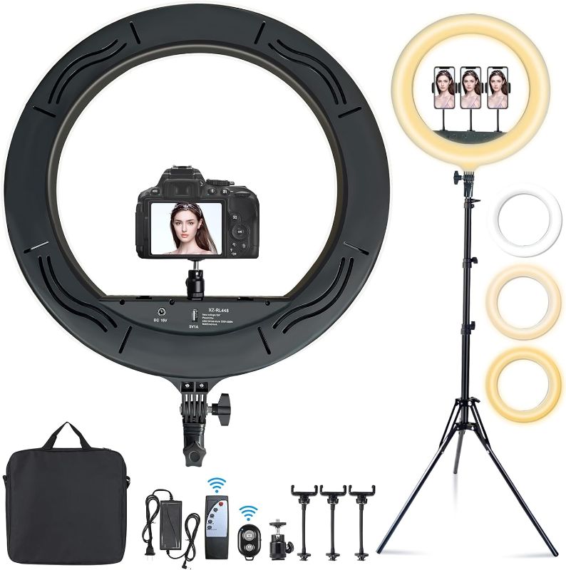 Photo 1 of 18 Inch LED Ring Light Kit with Tripod Stand,Makeup Selfie Ring Light with 3 Phone Holders/Touch Screen for YouTube Facebook TikTok Video Recording Vlog, with Carrying Bag and Remote Controller,CRI>95