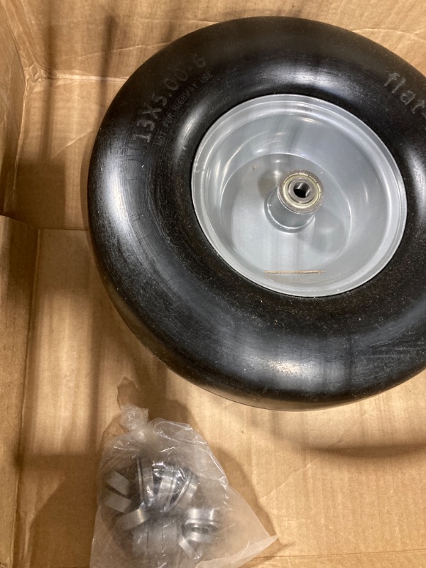 Photo 1 of 13x5.00-6 flat free tire and wheel,Front Zero-Turn Smooth Tire Assembly Replacement for Riding Lawn Mower Garden Tractor,with 3/4" &1/2" & 5/8" Precision bearings,3.25"- 5.9" Center Hub (2 Pack) https://a.co/d/1KekMXw