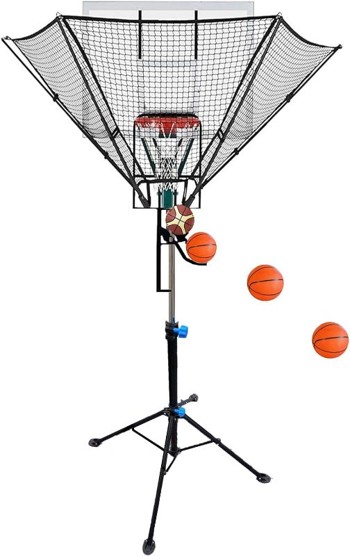 Photo 1 of 180 Degree Basketball Shot Returns Guard Net, Portable Basketball Rebounder Machine, Rebound Shot Trainer Adjustable Height Range 8.2-10.2ft, Basketball Hoop Attachment Both Indoor and Outdoor
