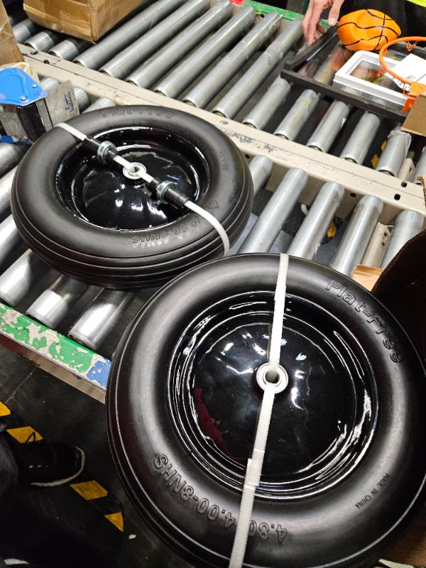 Photo 1 of 2-Pack of 4.80/4.00-8" Flat Free Tire on Wheel,16"Universal Solid Wheel Barrel Tire,3"-6"Center Hub with 5/8" or 3/4” Ball Bearing,Steel Rim,Ribbed Tread,for Wheelbarrows,Garden and Utility Carts