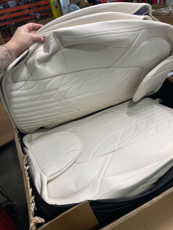 Photo 5 of Huidasource Upgrade Tesla Model Y Seat Covers, Full Coverage Leather Tesla Car Seat Cover, Waterproof Seat Cushion Protector Fit for Tesla Model Y 5 Seater Version 2020-2023(Full Set/Cream) Cream Model Y 5 Seat Full Set