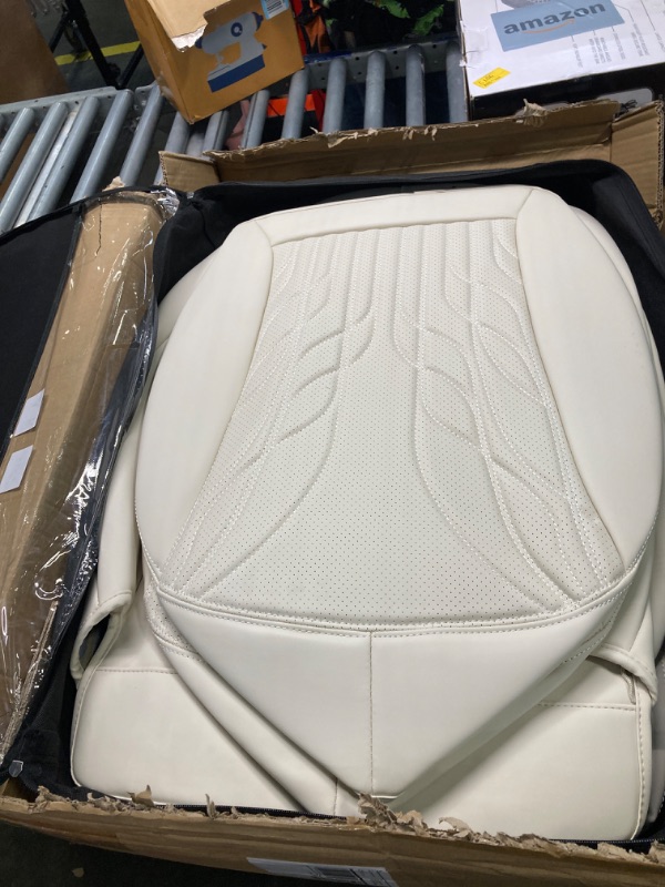 Photo 3 of Huidasource Upgrade Tesla Model Y Seat Covers, Full Coverage Leather Tesla Car Seat Cover, Waterproof Seat Cushion Protector Fit for Tesla Model Y 5 Seater Version 2020-2023(Full Set/Cream) Cream Model Y 5 Seat Full Set