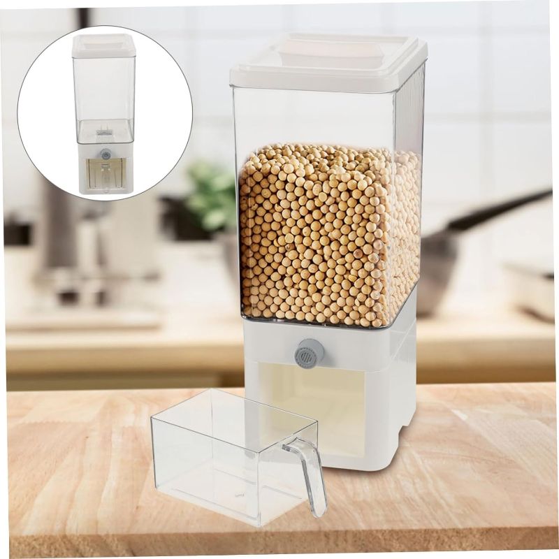 Photo 1 of 3 BESPORTBLE Press The Rice Bucket Sealed Containers for Food Grain Dispenser Kitchen Cereal Dispenser Countertop Sugar Dispenser Food Dispenser Dog Treats Container Storage Cat Food White Pp