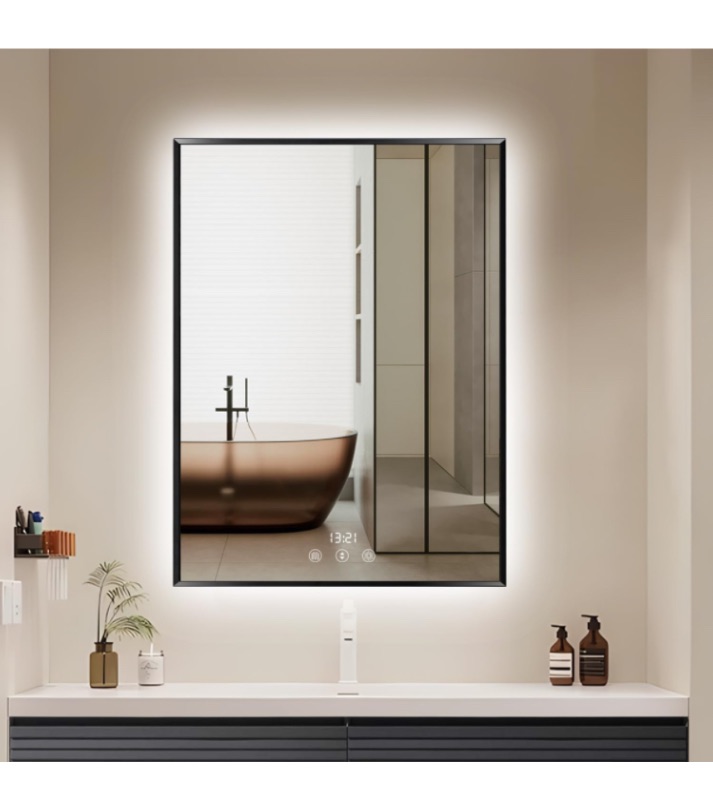 Photo 1 of 20X28 Black Framed LED Bathroom Wall Mirrors with Lights. Wall Mounted Lighted Bathroom Mirrors for Over Sink. Anti-Fog, Memory,Time