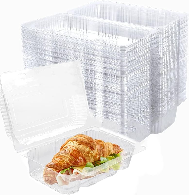 Photo 1 of 100 Pack Clear Plastic Hinged Food Container,Disposable Plastic To Go Containers with Clear Lids,Cake Slice Containers Clamshell Takeout Tray for Sandwiches, Dessert, Cakes, Cookies, Salads