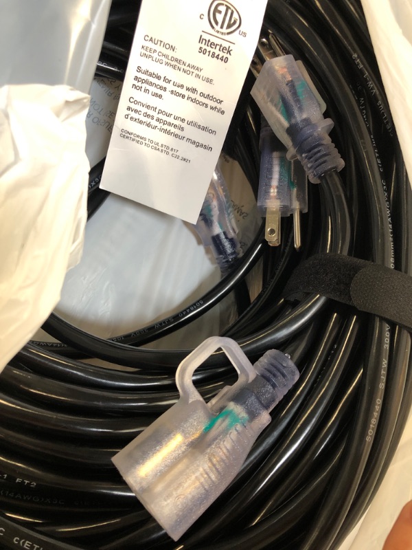 Photo 3 of 12FT 16/3 Christmas Lighted Outdoor Extension Cord - 16 Gauge 3 Prong SJTW Black Extension Cable with 3 Prong Grounded Plug for Safety,Great for Outdoor Christmas Decorations