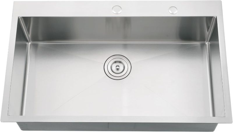 Photo 1 of 33 Inch Drop in Kitchen Sink, Jshozzy 33 x 19 Kitchen Sink Drop in 16 Gauge Stainless Steel Kitchen Sink Top Mount Single Bowl Deep Kitchen Sink with Drain Strainer