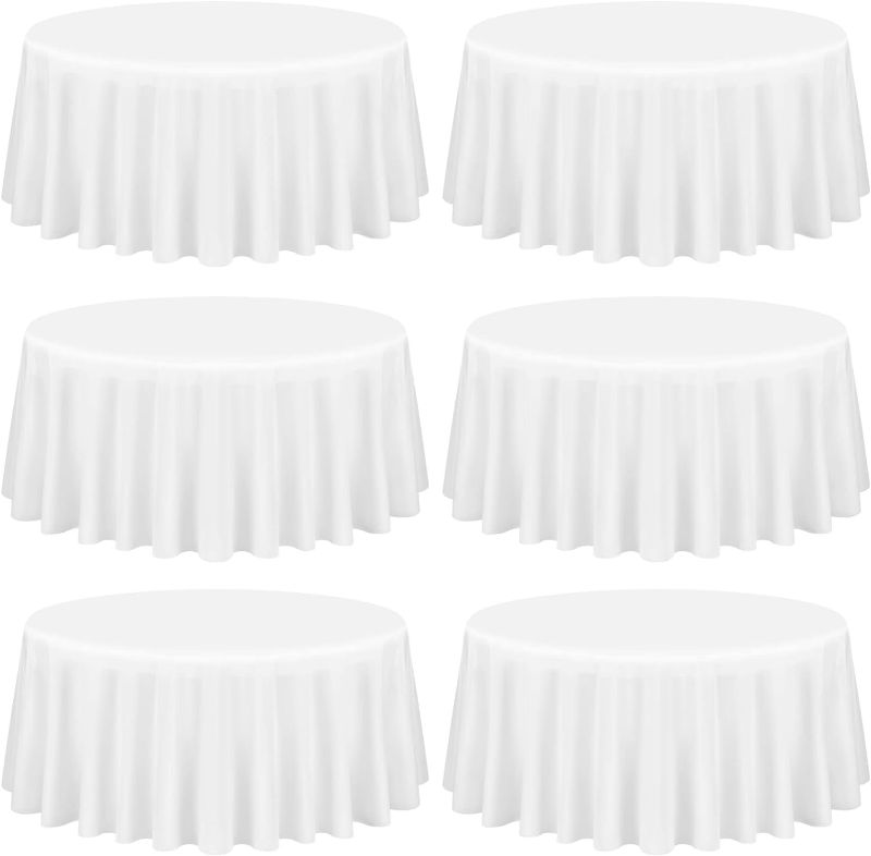 Photo 1 of  6 Pack White Round Tablecloth Washable Polyester Tablecloths for Round Tables Round Table Cloth Decorative Fabric Table Cover for Dining Wedding Party Banquet Buffet