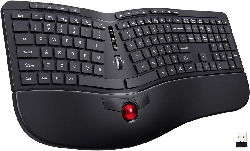 Photo 1 of Ergonomic Keyboard, 2 in 1 Wireless Computer Keyboard and Trackball Mouse Combo Design with Wrist Rest, Split Keyboard, USB Keyboard for Windows/Mac/Laptop/Computer/PC-Black
