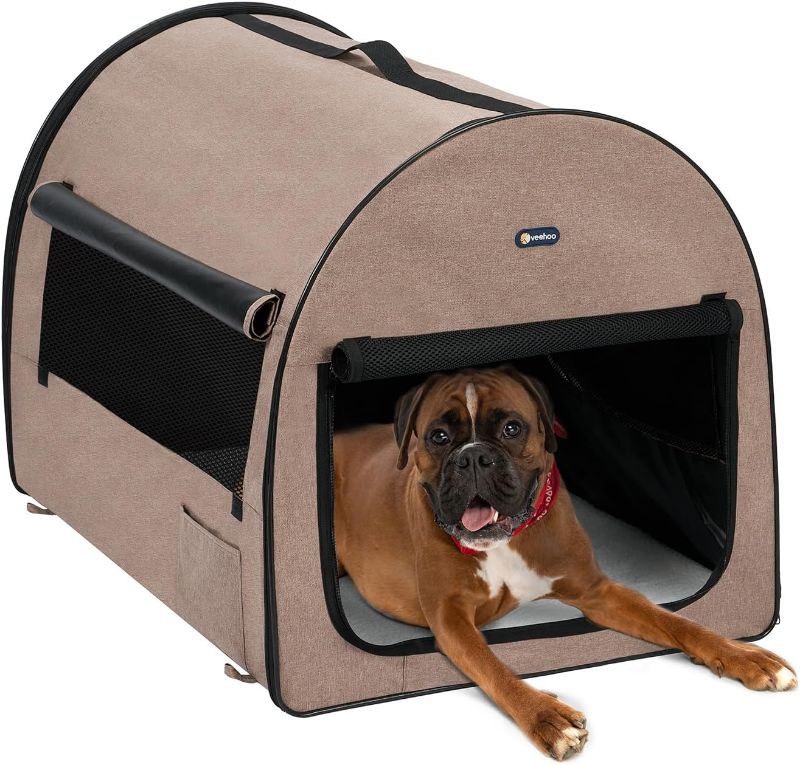 Photo 1 of *SIMILAR ITEM*  Veehoo Collapsible Dog Crate - Portable Dog Travel Crate for Large Dogs, Soft Foldable Dog Kennel with Storage Bag for Indoor & Outdoor Use, 32 * 24 * 24 inch, Beige Coffee XL (32"L x 24"W x 24"H) Beige Coffee