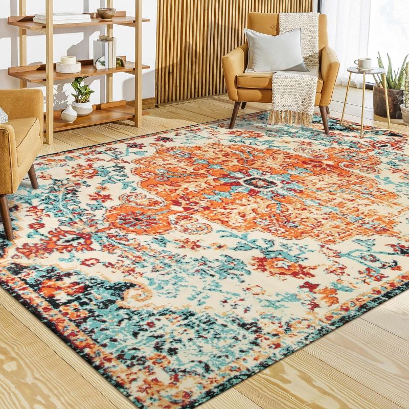 Photo 1 of *SIMILAR ITEM*  Lahome Living Room Rugs, Washable Large Bedroom Rug Soft Dining Room Rugs for Under Table, Boho Vintage Non Slip Low Pile Printed Accent Nursery Area Rug for Playroom Home Office, Orange/Multi