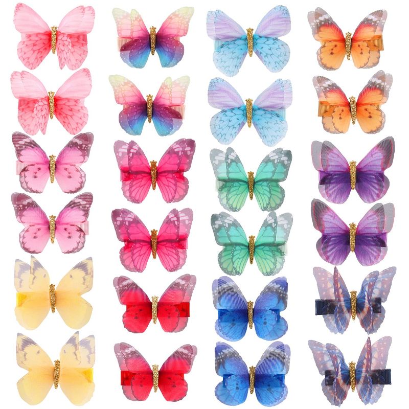 Photo 1 of *SIMILAR ITEM*  Cinaci 24 Pack/ Realistic Colorful Butterfly Fully Lined Cloth Fabric Covered Alligator Hair Clips Bow Barrettes Accessories Hairgrips for Baby Girls Toddlers Infants Kids Women