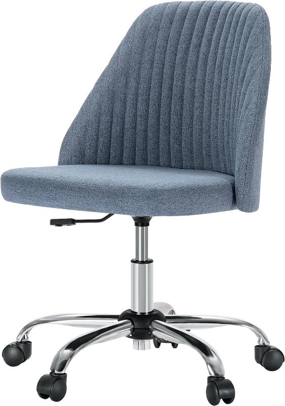 Photo 1 of Modern Home Office Desk Chair with Comfortable Fabric Cover Armless Swivel Wheels and Adjustable Height for Living Room,Bedroom,Conference Computer Task, Blue
