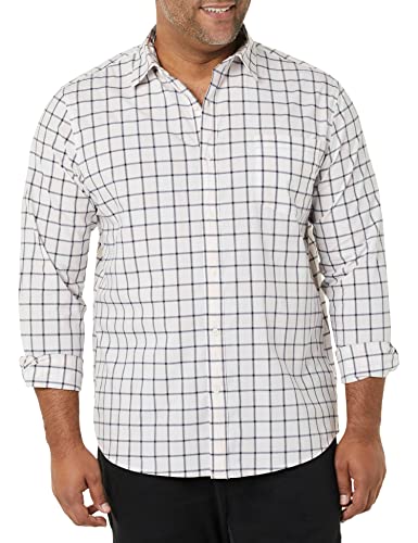 Photo 1 of Amazon Essentials Men's Long-Sleeve Regular-Fit Stretch Poplin Shirt, Pink White Buffalo Plaid, Medium
