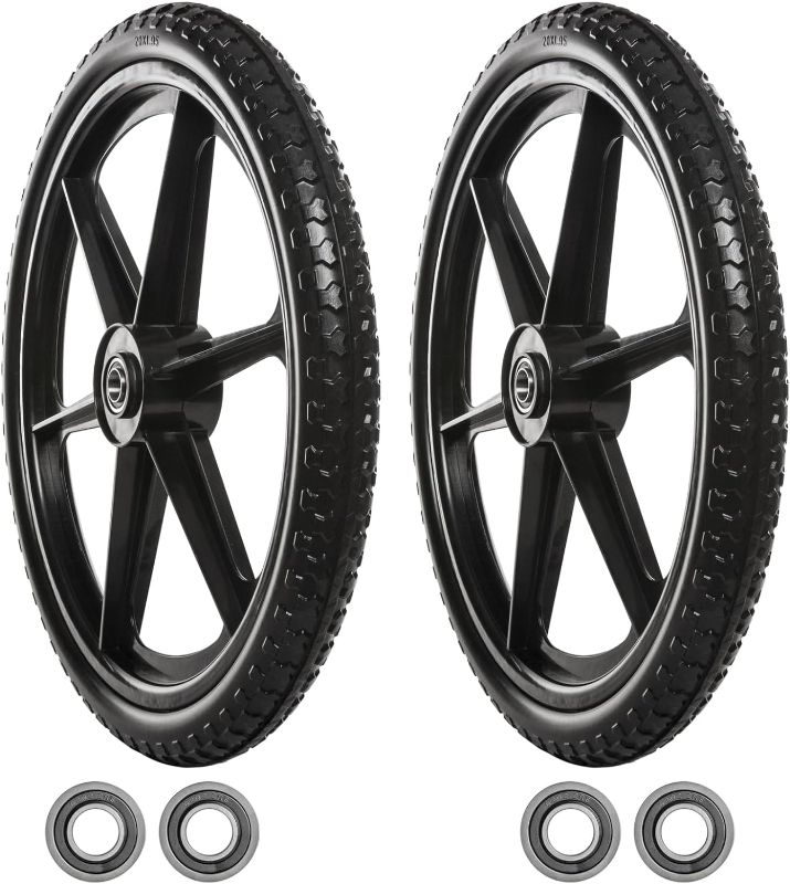 Photo 1 of 2 Pcs 20" PU Flat Free Tire with Dedicated Bearing Steel Bearing, Non-inflated Tires and Wheels, 20x2 Inch Wheel for Wheelbarrow, Carts, Garden Trailers