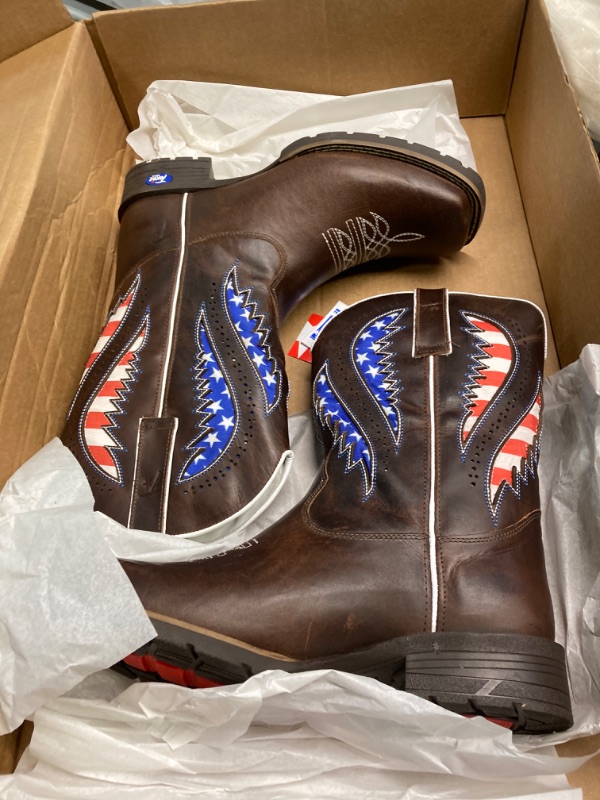 Photo 1 of Cowboy Boots Men Square Toe Western Boot Durable Classic Embroidered Traditional Work Boots 10.5 Cafe/Usa