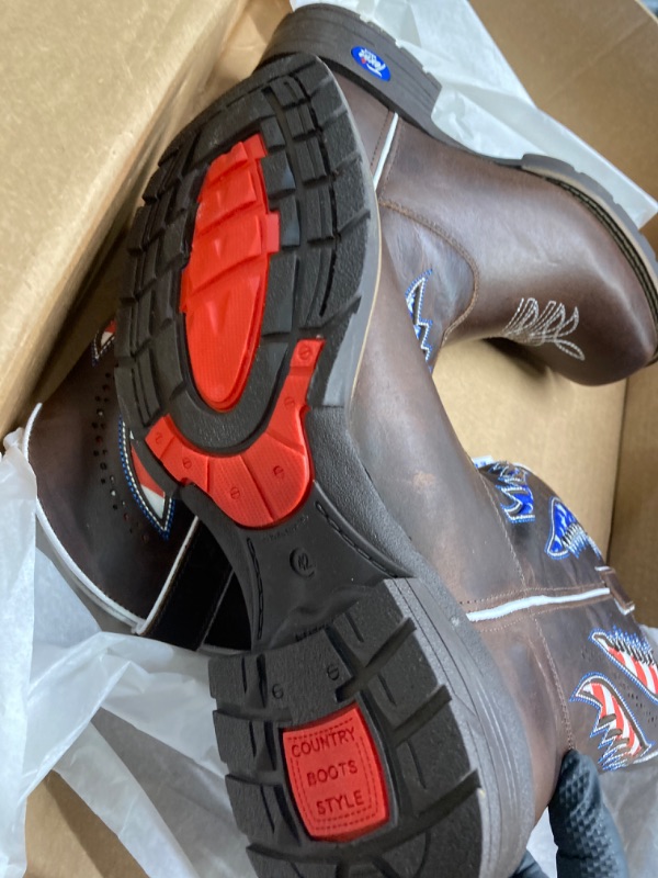 Photo 1 of Cowboy Boots Men Square Toe Western Boot Durable Classic Embroidered Traditional Work Boots 10.5 Cafe/Usa