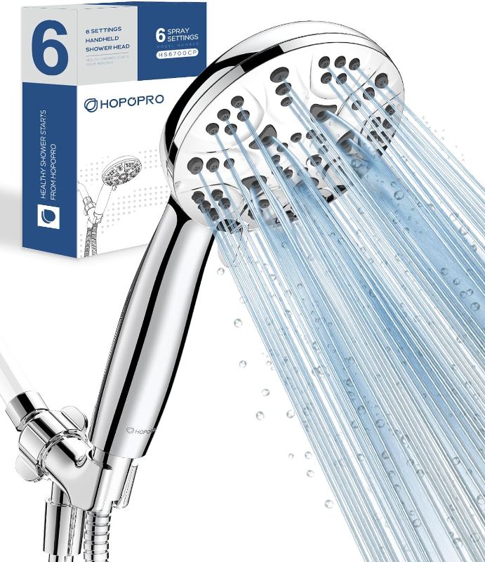 Photo 1 of 6-Mode High Pressure Handheld Shower Head Set, Consumer Reports Recommended HOPOPRO High Flow Hand Held Showerhead with 59 Inch Hose Bracket Teflon Tape Rubber Washers
