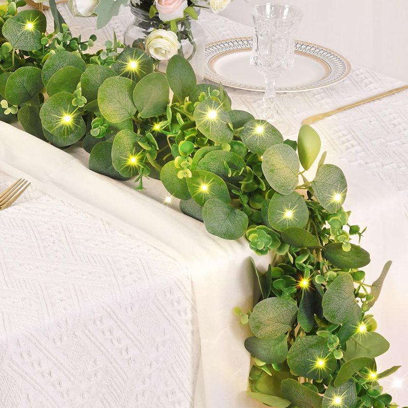 Photo 1 of 2 Pack Artificial Eucalyptus Garland with Lights, Faux Greenery Garland Decor 5.9FT Spring Garland for Table, Fake Hanging Vines Silver Dollar Summer Garland for Mantle Decorations
