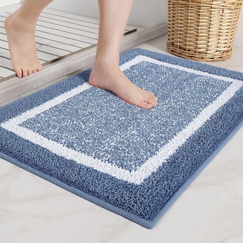 Photo 1 of Color&Geometry Light Blue Bathroom Rugs - Absorbent, Non Slip, Soft, Washable, Quick Dry, 16"x24" Small Blue and White Bath Mats for Bathroom, Microfiber Shower Mat Bath Rug Bathroom Carpet
