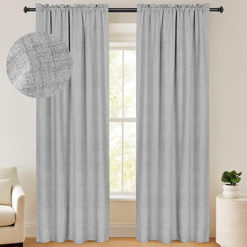 Photo 1 of 100% Blackout Shield Linen Blackout Curtains 2 Panels Set, Blackout Curtains for Bedroom/Living Room, Thermal Insulated Rod Pocket Window Curtains & Drapes, Grey
