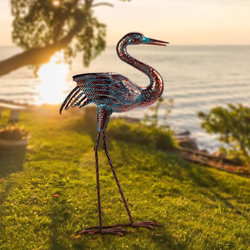 Photo 1 of **DAMAGED** (Show on Picture) Natelf Garden Crane Statues for Outdoor, Standing Patina Heron Decoy Garden Sculptures, Metal Bird Art Lawn Ornaments for Patio Lawn Pond Backyard Decorations