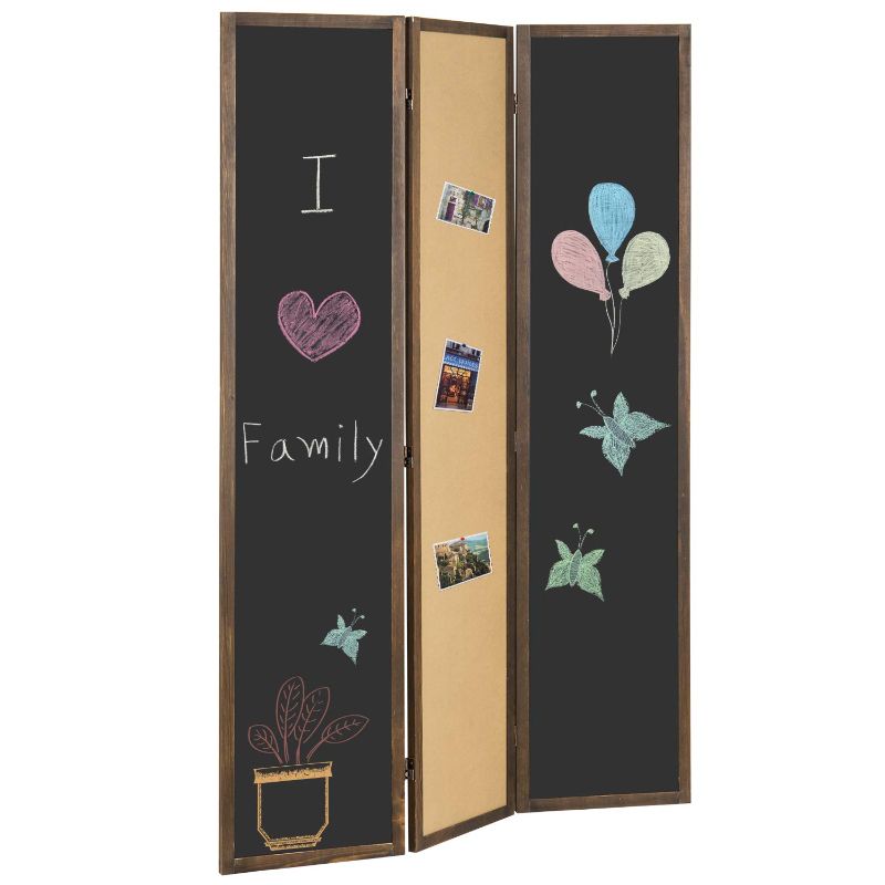 Photo 1 of ***PANEL PEELING***MyGift 3 Panel Room Divider with Double-Sided Chalkboard and Cork Board Panels, Decorative Room Divider Screen with Rustic Brown Wood Frame