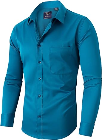 Photo 1 of Alimens & Gentle Men's Dress Shirts Long Sleeve Wrinkle-Free Stretch Shirts Solid Formal Button Down Shirt with Pocket 2XL|TALL