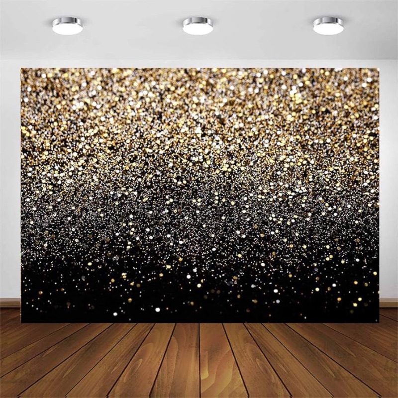 Photo 1 of  8X6ft Black and Gold Backdrop Glitter Backdrop Golden Spots Backdrop Vintage Background Graduation Prom Wedding Glitter Dot Party Decor D417