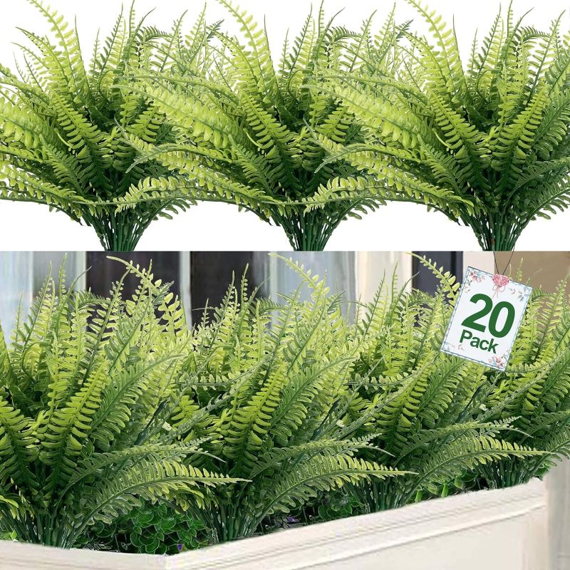 Photo 1 of 20 Bundles Artificial Plants Summer Decor Fake Plants Greenery Faux Plant Boston Fern Outdoor UV Resistant Artificial Flowers Plants Outside Indoor for Home Spring Decor