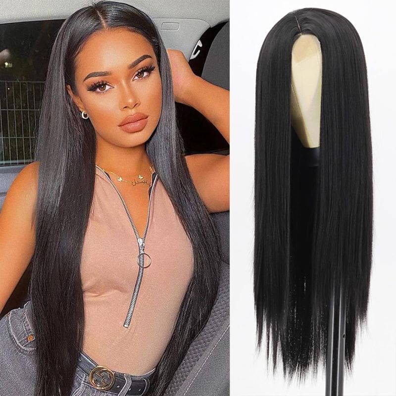 Photo 1 of Long Straight Black Wigs for Women, Synthetic Black Straight Wig, Looking Natural Black Long Hair Wigs (Black)