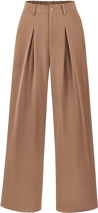 Photo 1 of BTFBM Women High Waist Casual Wide Leg Long Palazzo Pants Button Down Loose Business Work Office Trousers with Pockets