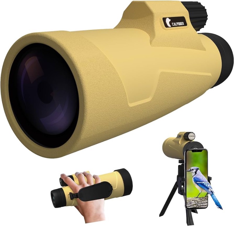 Photo 1 of 12x50 Monocular Telescope High Powered for Adult - Compact Zoom HD Monocular with Smartphone Adapter&Tripod - BAK 4&FMC Lens Waterproof Monocular for Hunting, Hiking, Bird Watching, Camping Traveling *