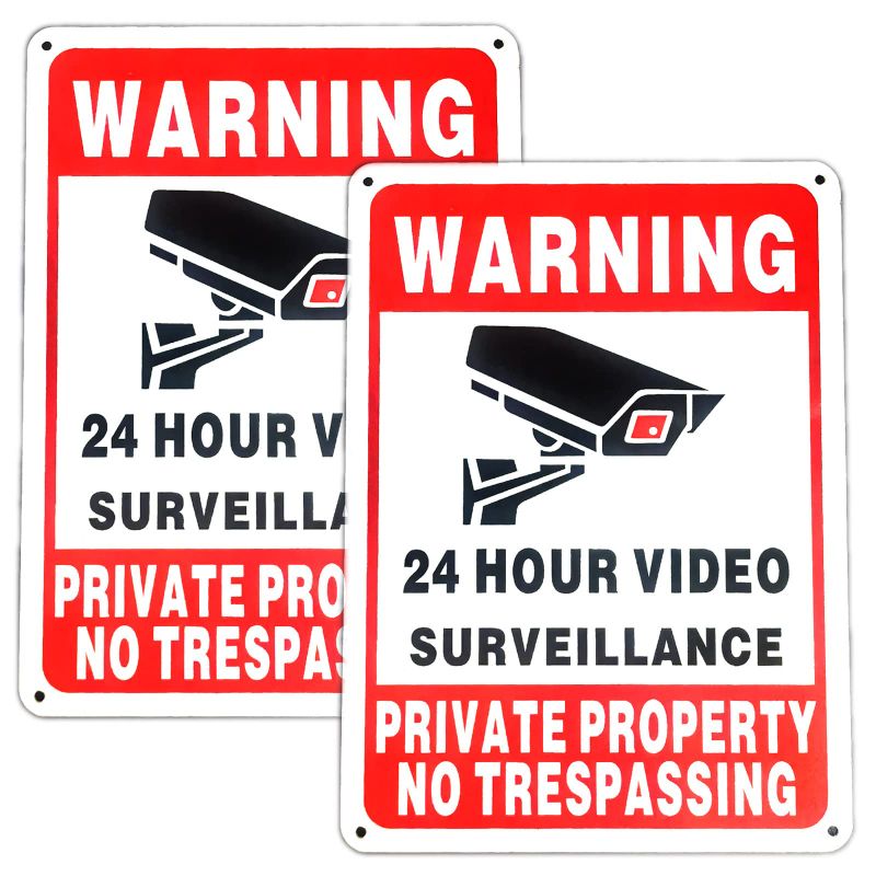 Photo 1 of 2 Pack No Trespassing Signs Private Property, Metal 24 Hour Video Surveillance Signs for Home and Outdoor, Aluminum 10 * 7 inchs, Warning Signs for Property,Security Camera Sign for Yard and Home