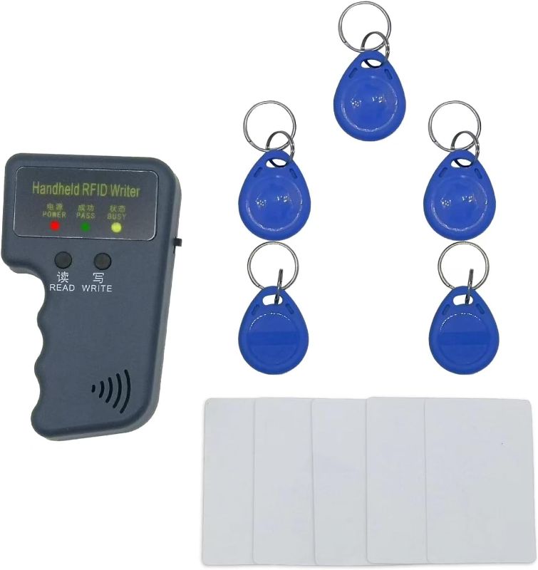 Photo 1 of 125khz RFID Reader Writer,Handheld RFID Copier,RFID Reader for 125khz Id and Hid Cards (with 5pcs T5577 Key Fob and 5pcs T5577 RFID Cards) 