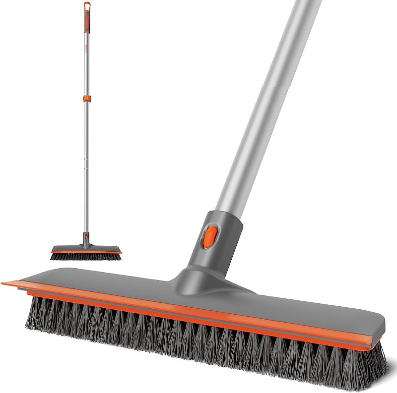 Photo 1 of  eazer Floor Scrubber Brush, 2-in-1 Deck Scrubber Brush with Long Handle, Soft & Hard Bristle Brush for Cleaning Concrete, Squeegee Broom for Floor,Bathroom Garage,Kitchen,Wall,Tile and Swimming Pool.